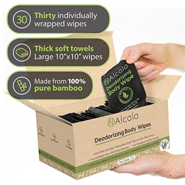 Deodorizing Body Wipes Individual Shower Wipes 100% Pure Biodegradable Bamboo - Image 2