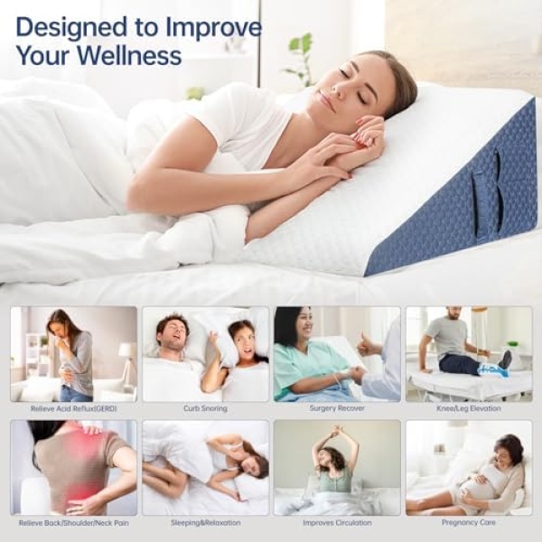 Wedge Pillow with Extra Replaceable Covers, 2024 New 12'' Bed Wedge Pillow - Image 6