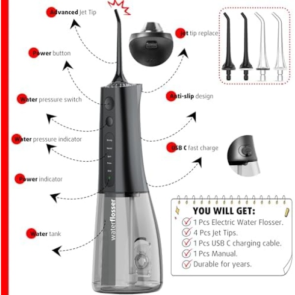 G.CATACC Water Flosser for Teeth, Water Flosser Teeth Cleaning Pick for Brace, - Image 7