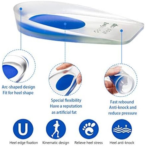 2 Pairs Gel Heel Cups, Silicone Heel Cup Pads for Plantar Fasciitis, Heel Spur & - Image 3