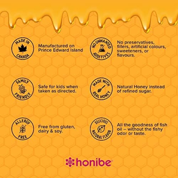 Honibe Omega 3 Gummies for Kids and Adults | Made in Canada | Supports Brain - Image 5